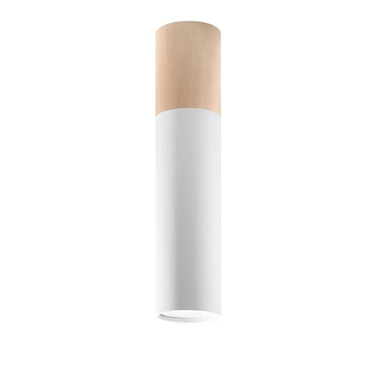 Plafondlamp Tube 30 – Wit Staal & Naturel Hout