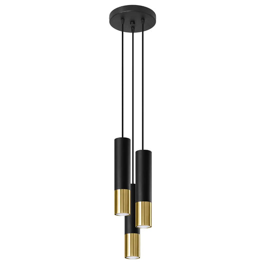 Pendelleuchte Tube 3P – Schwarz & Gold & Stahl