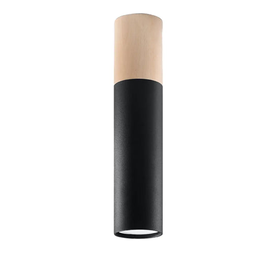 Plafondlamp Tube 30 – Zwart & Natuurlijk Hout