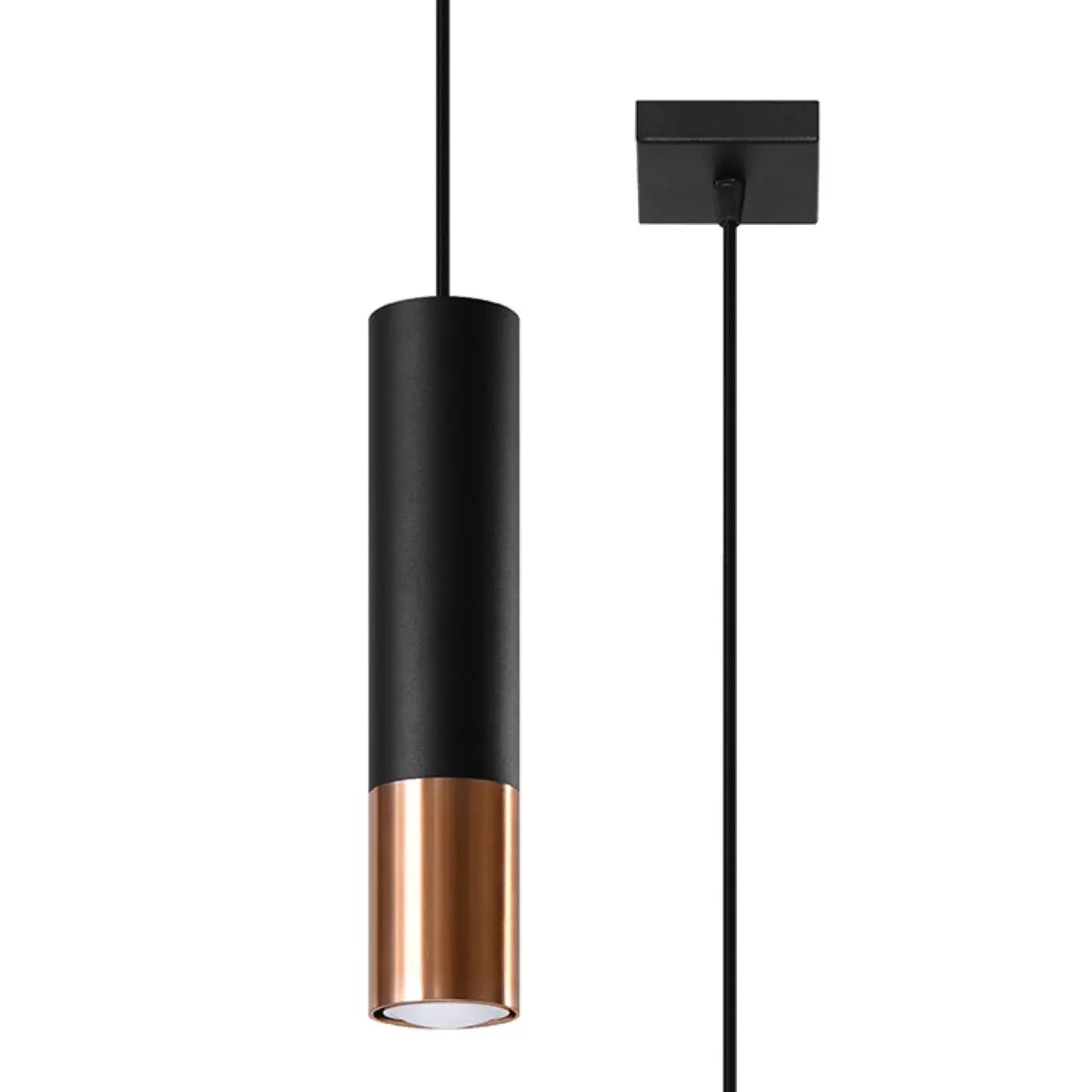 Pendelleuchte Tube 1 – Schwarz & Kupfer & Stahl
