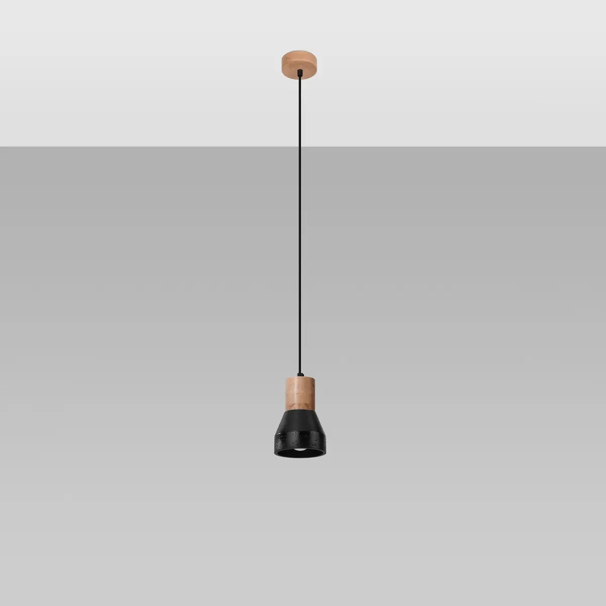 Pendelleuchte Stone Wood 1 – Schwarz Beton & Holz