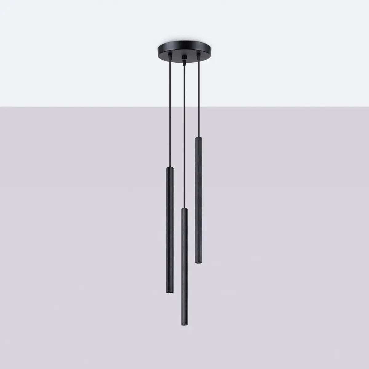 Pendelleuchte Candle 3P – Schwarz & Stahl