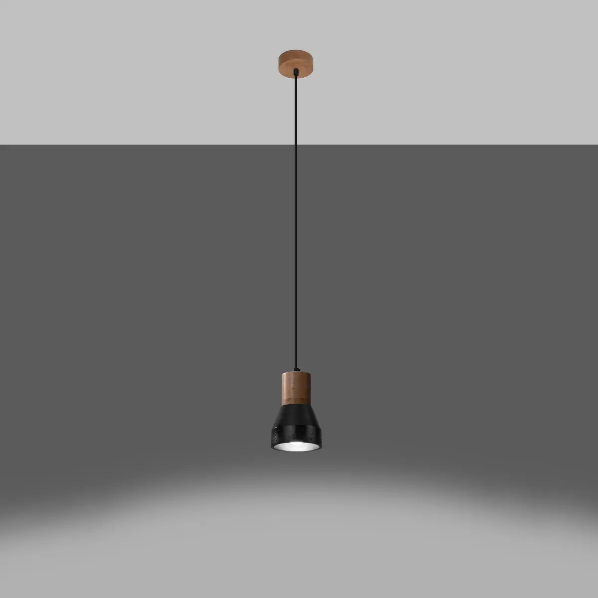 Pendelleuchte Stone Wood 1 – Schwarz Beton & Holz