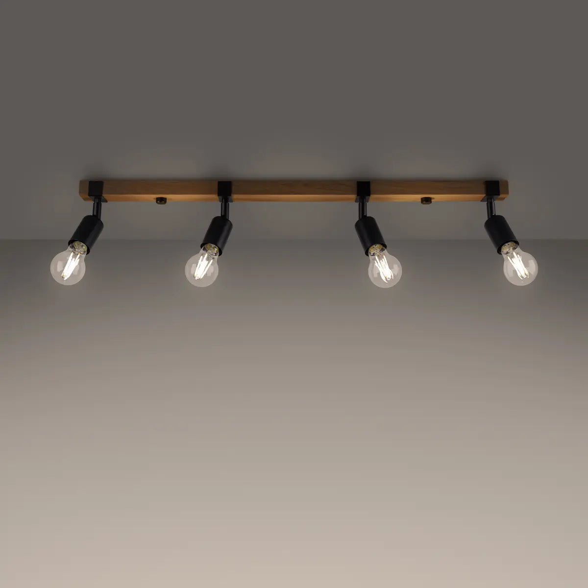 Deckenleuchte Naked 4 – Schwarz & Stahl & Holz