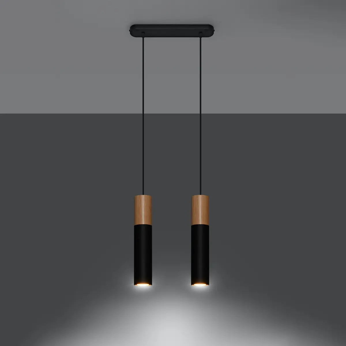 Hanglamp Tube 2 – Zwart Staal & Natuurlijk Hout