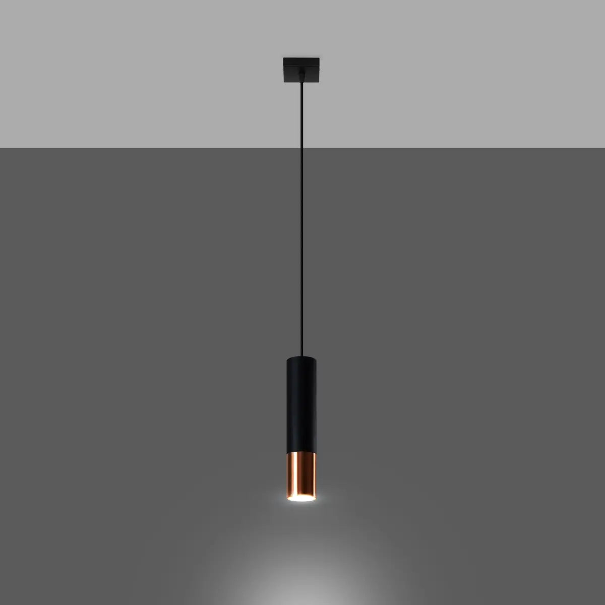 Pendelleuchte Tube 1 – Schwarz & Kupfer & Stahl