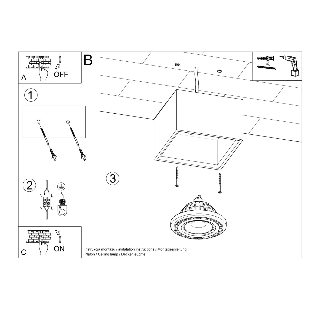 Plafondlamp Square 3 – Grijs & Beton