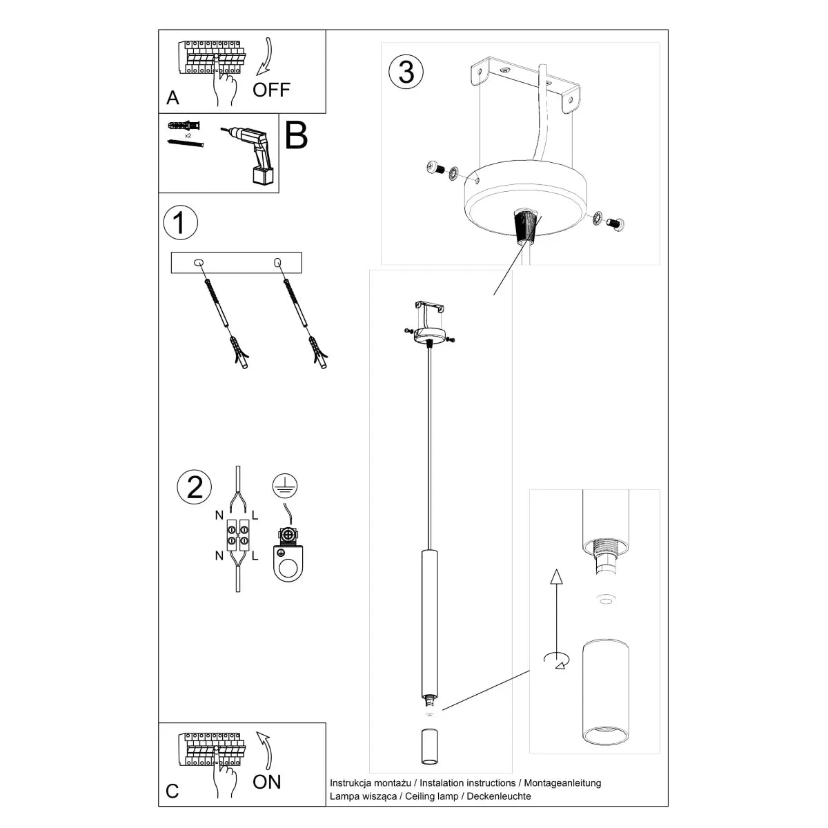 Hanglamp Matita Glass 1 – Zwart & Glas