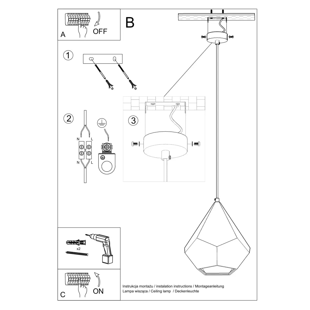 Pendelleuchte Hexagon – Weiß & Keramik