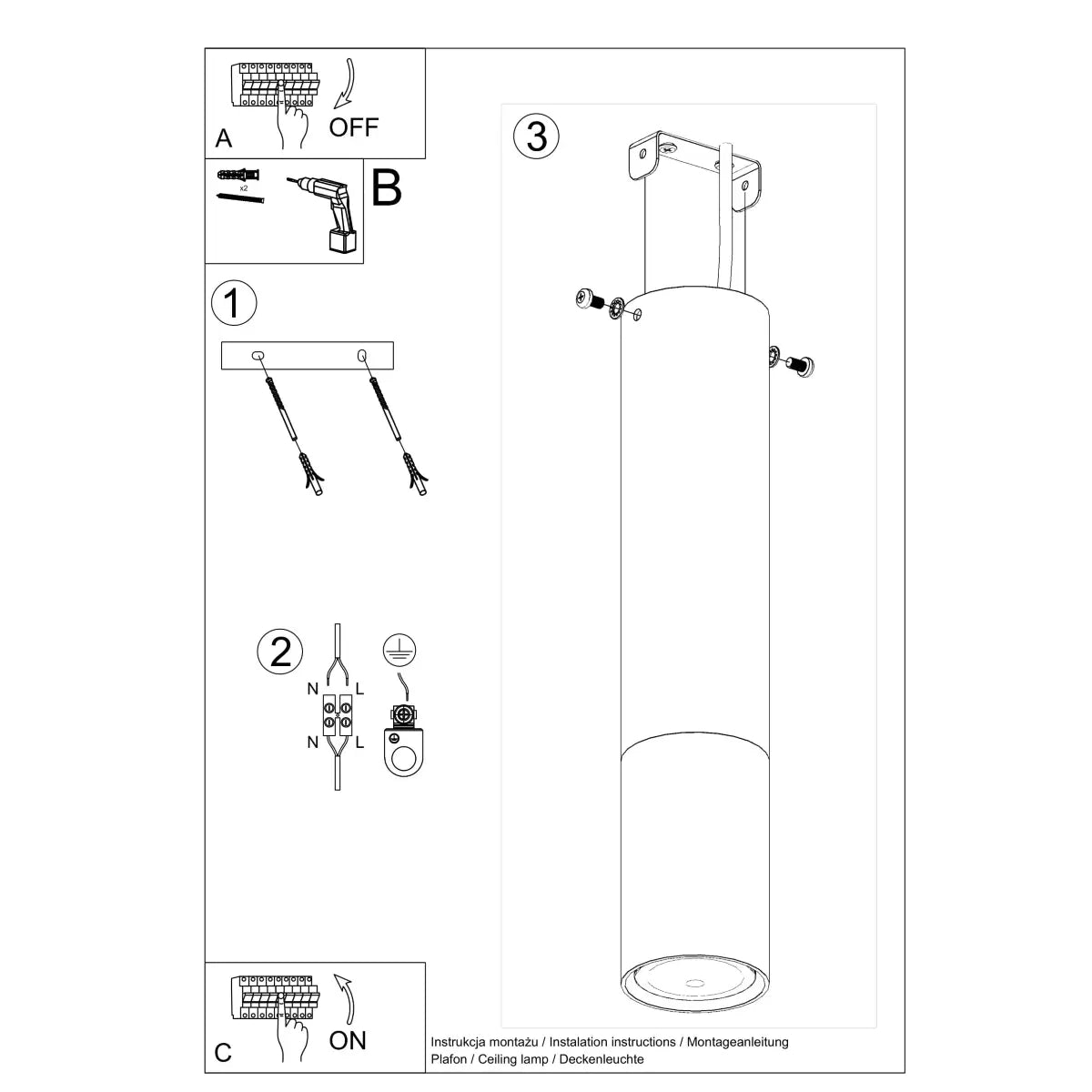 Deckenleuchte Tube – Schwarz & Kupfer & Stahl