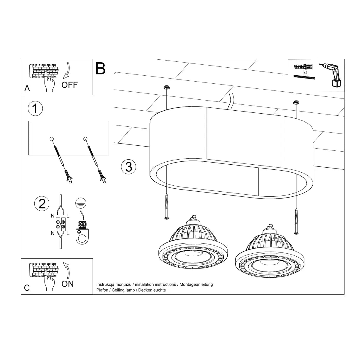 Deckenleuchte Rondo 3 Double – Grau & Beton