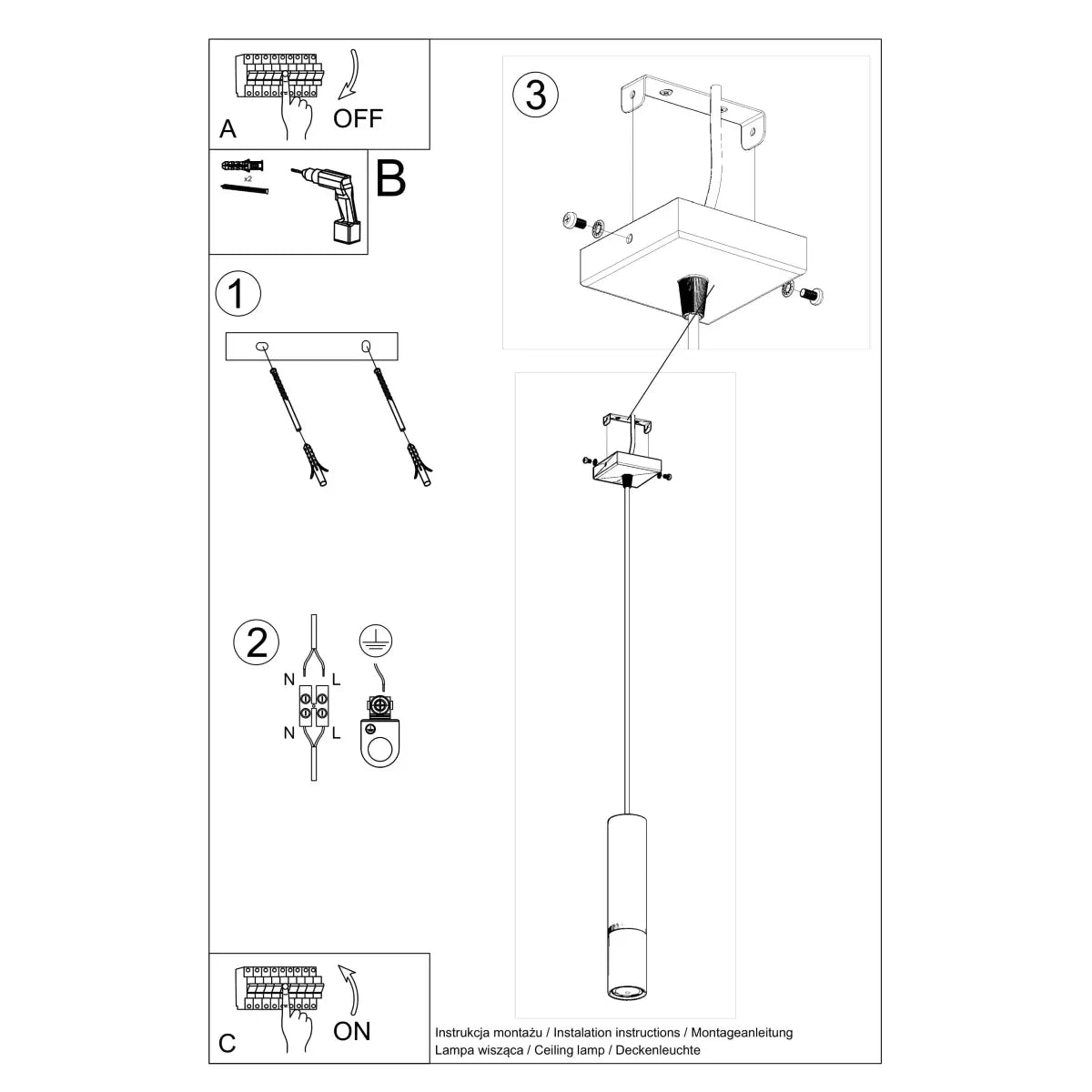Pendelleuchte Tube 1 – Schwarz & Chrom & Stahl