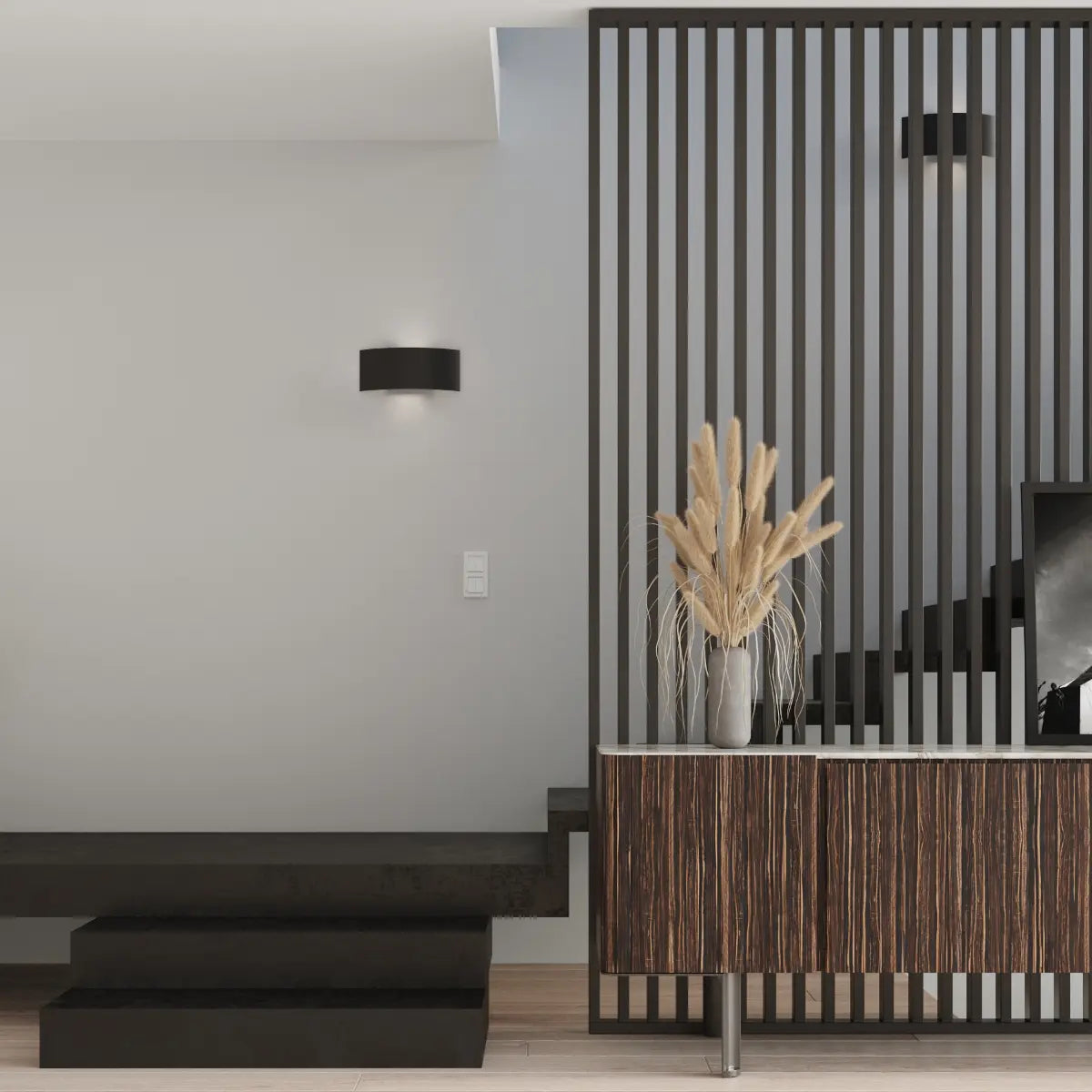 Wandleuchte Ufo 34 – Schwarz & Stahl