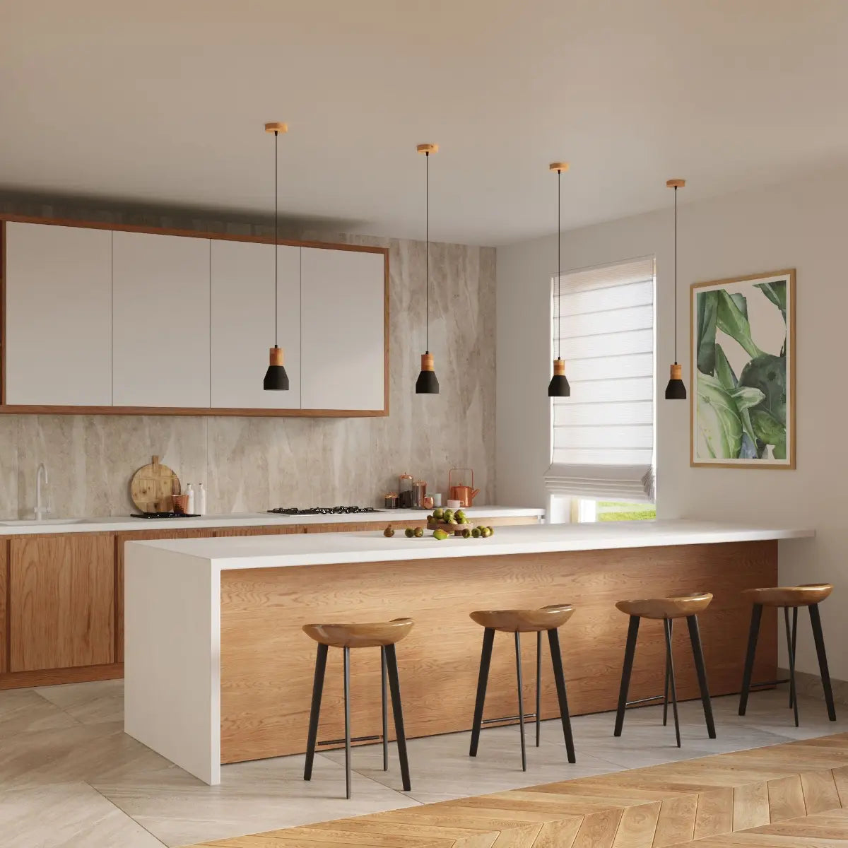 Pendelleuchte Stone Wood 1 – Schwarz Beton & Holz