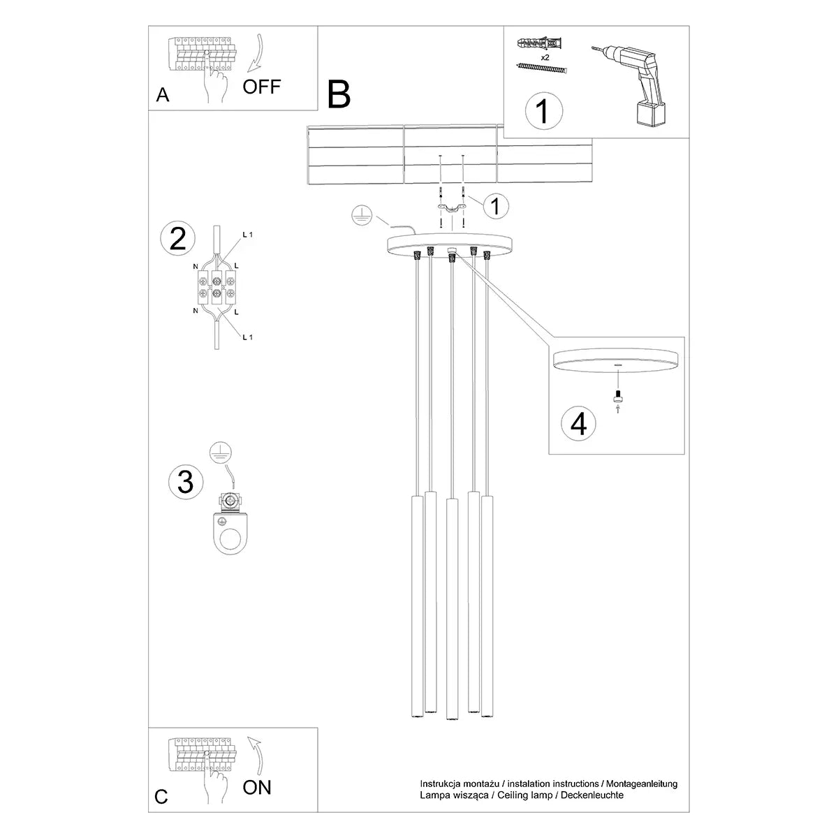 Hanglamp Slim Tube 5P – Grijs & Beton