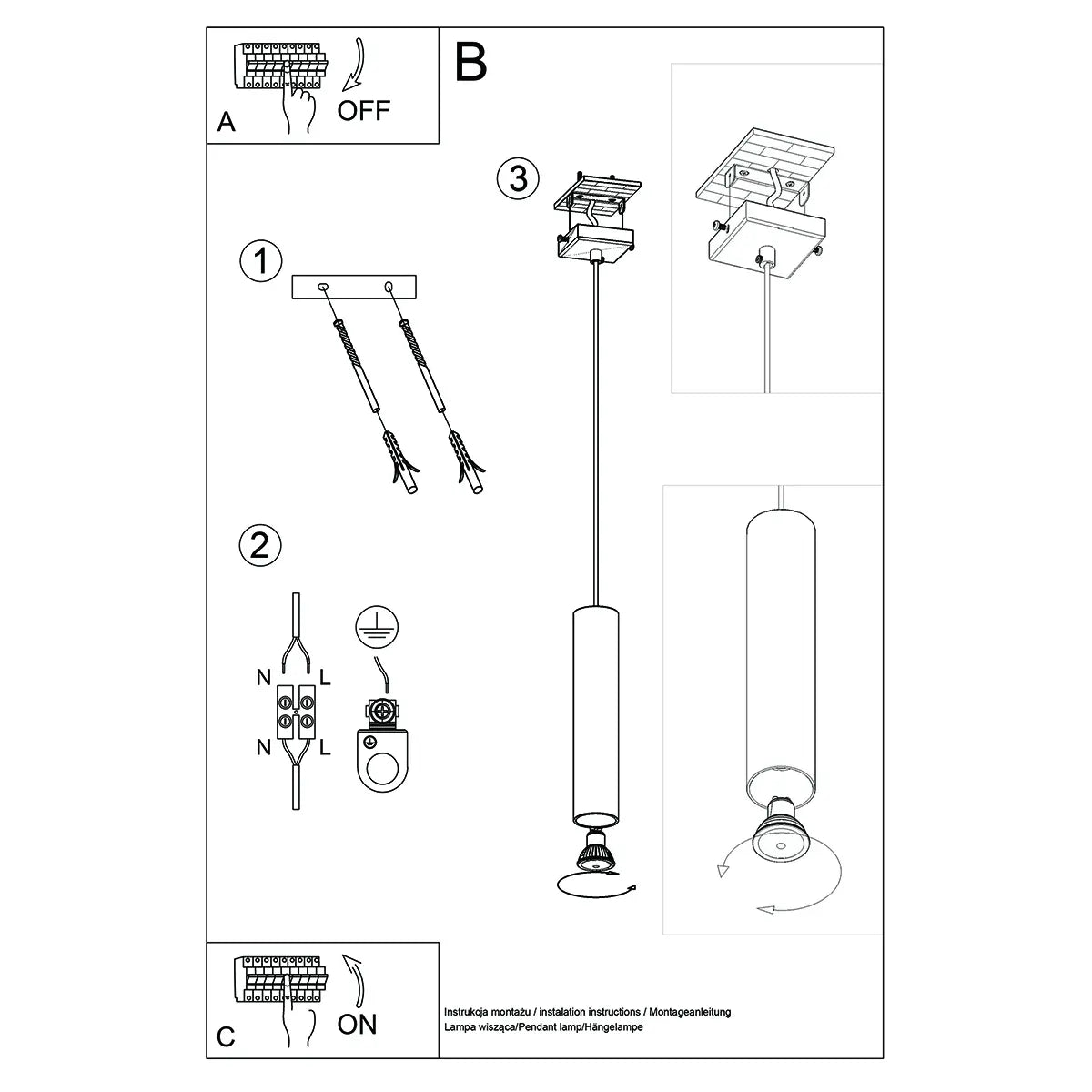 Pendelleuchte Tube 1 – Gold & Stahl
