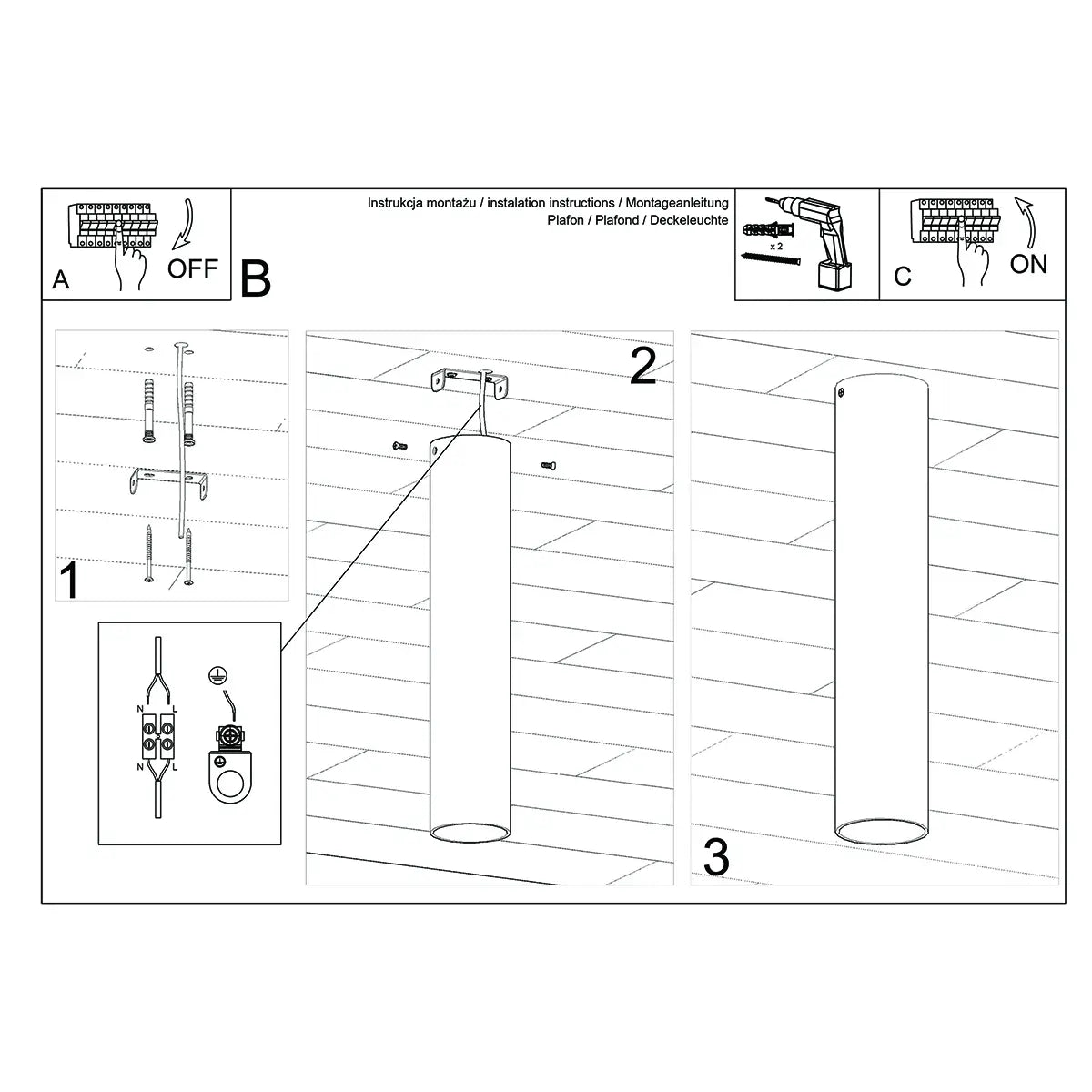 Deckenleuchte Tube 30 – Gold & Stahl