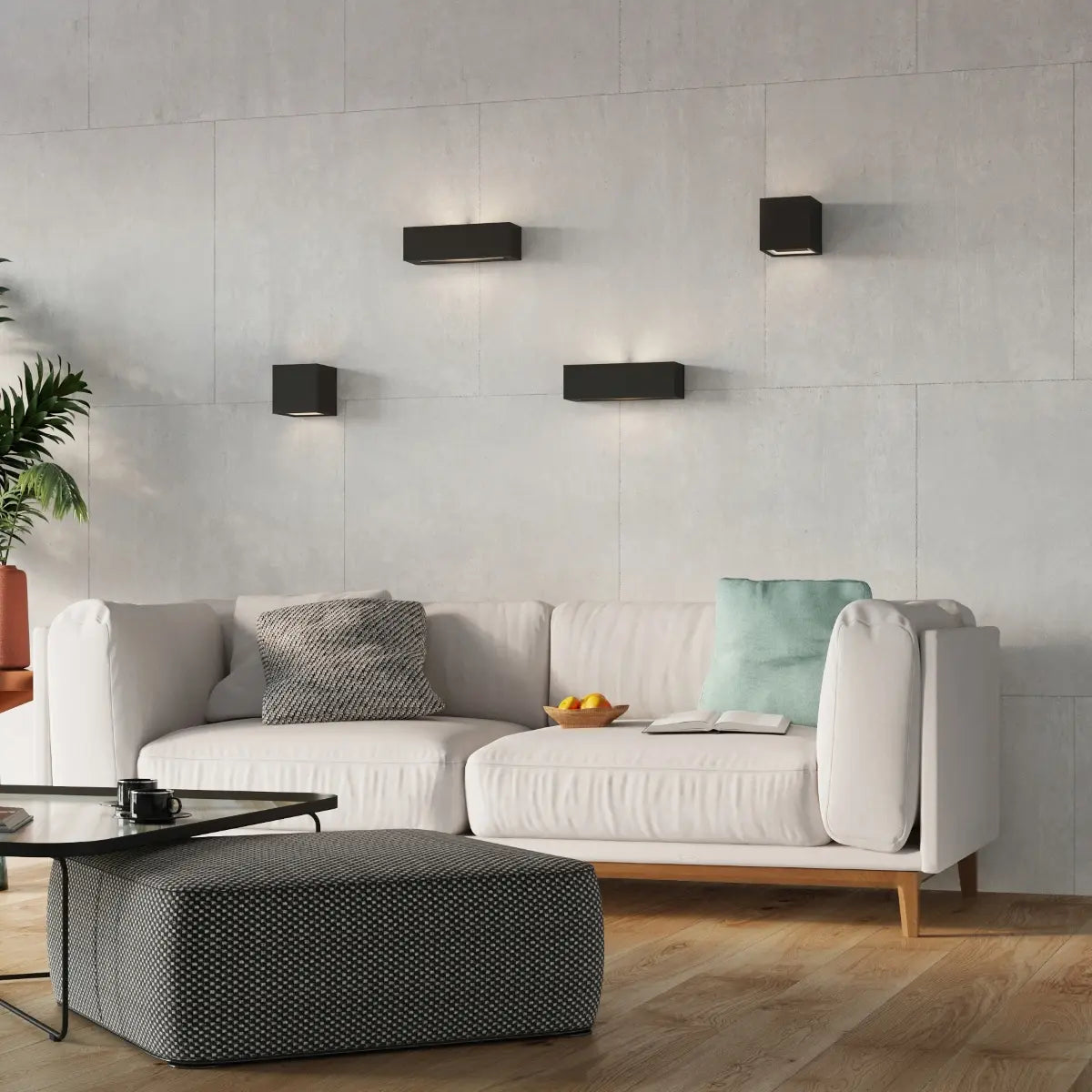 Wandlamp Square 1 – Zwart & Keramiek & Glas