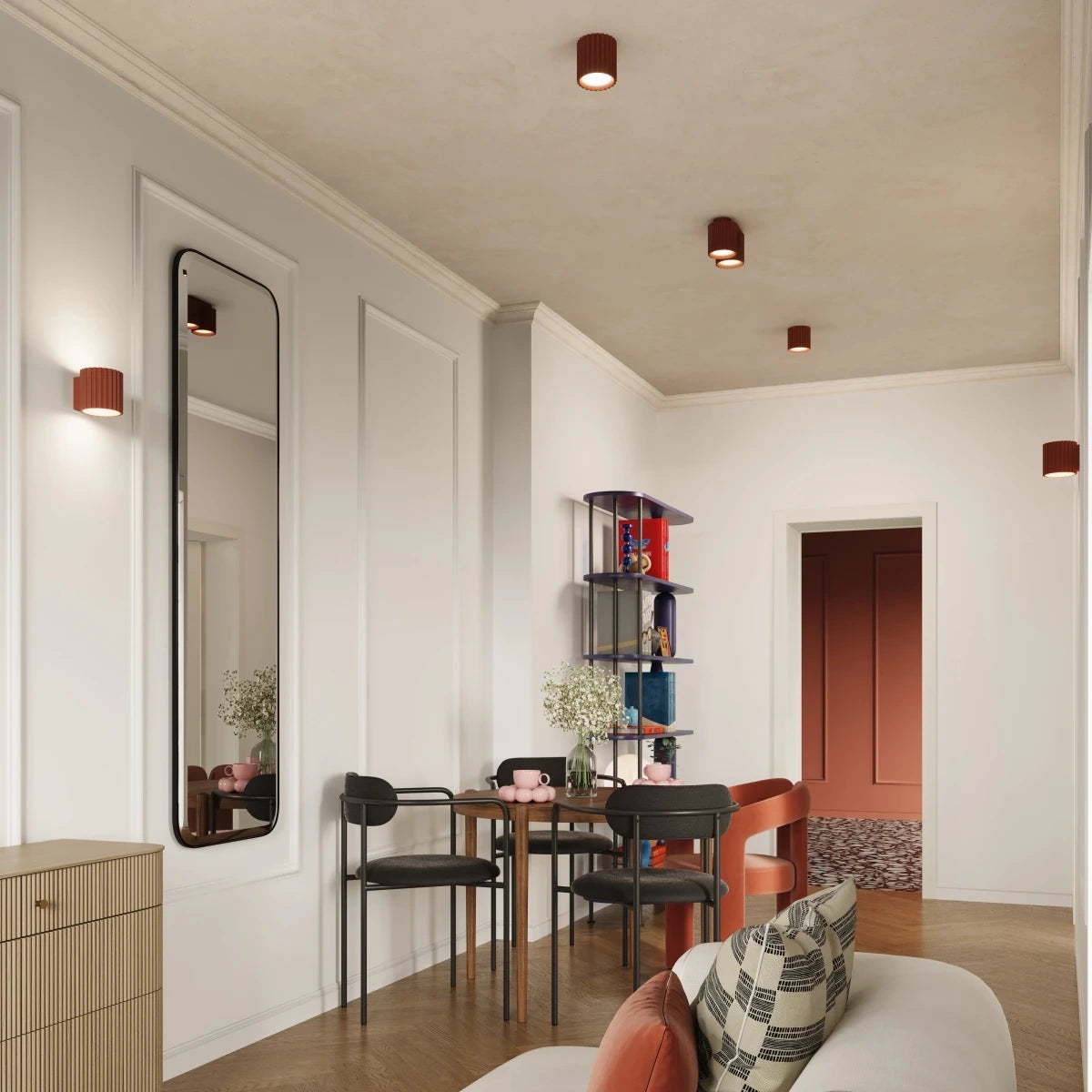 Deckenstrahler Japandi Double – Oxid Rot & Aluminium