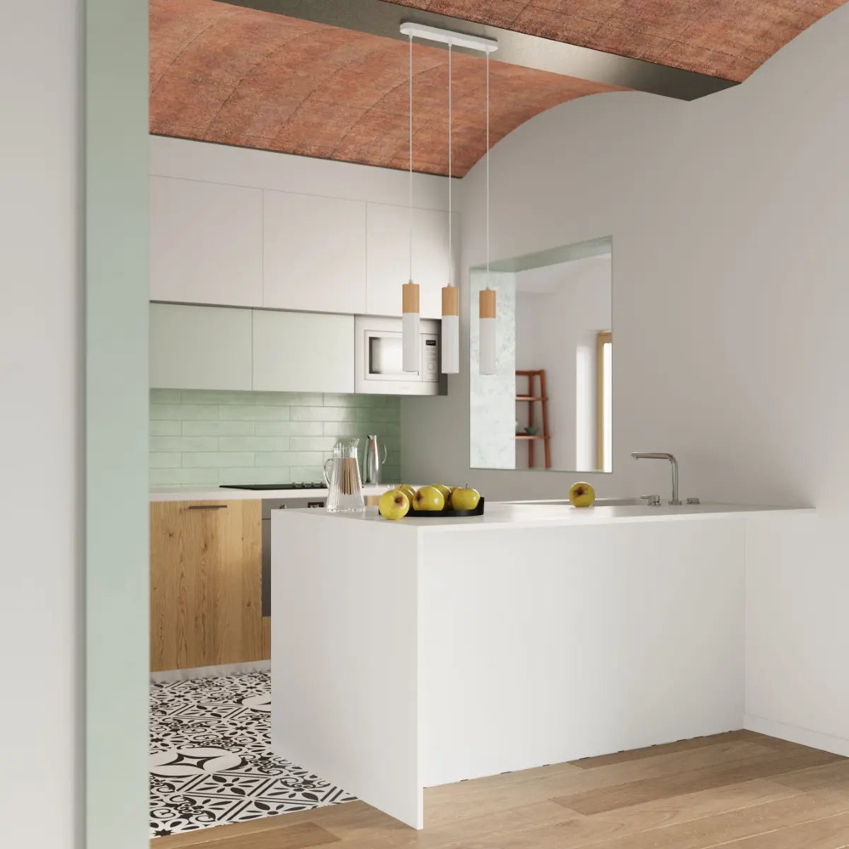 Hanglamp Tube 2 – Wit & Natuurlijk Hout