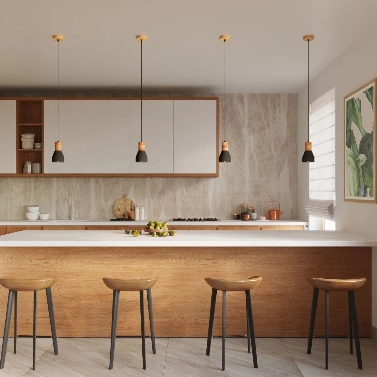 Pendelleuchte Stone Wood 1 – Schwarz Beton & Holz