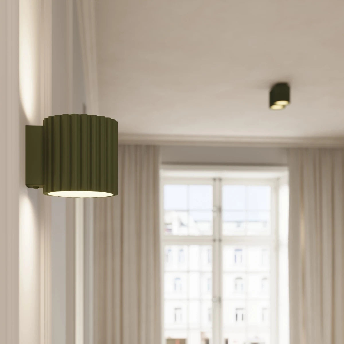 Deckenstrahler Japandi Double – Grün Olive & Aluminium