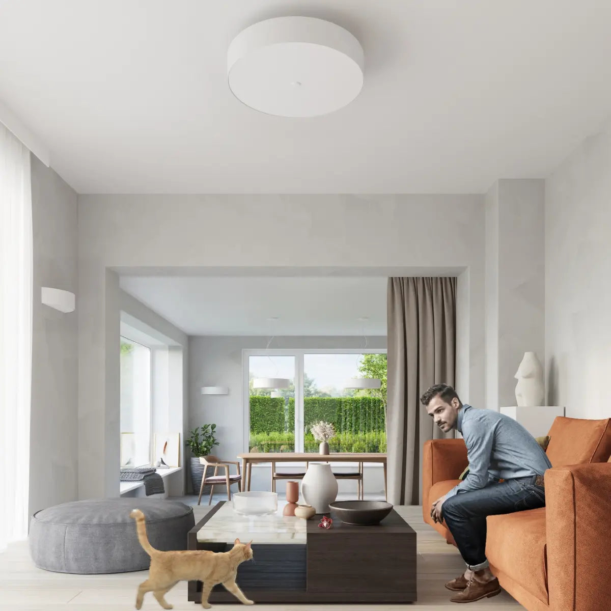 Plafondlamp Ufo Tec 30 – Wit & Stof Glas Staal