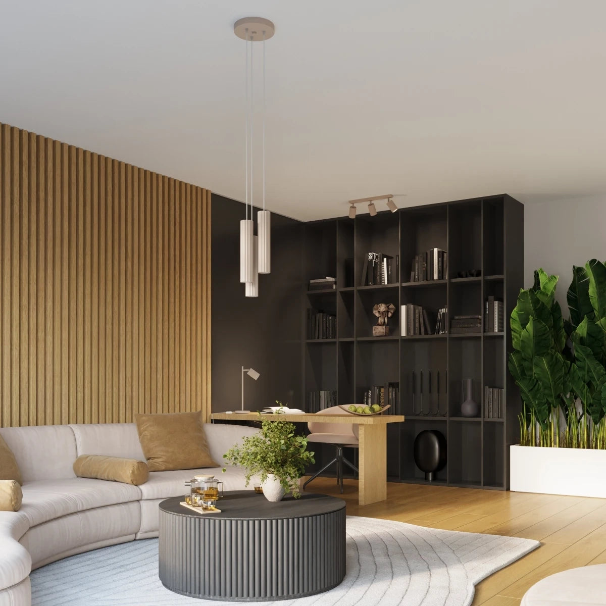 Plafondlamp Japandi 3P – Taupe & Aluminium