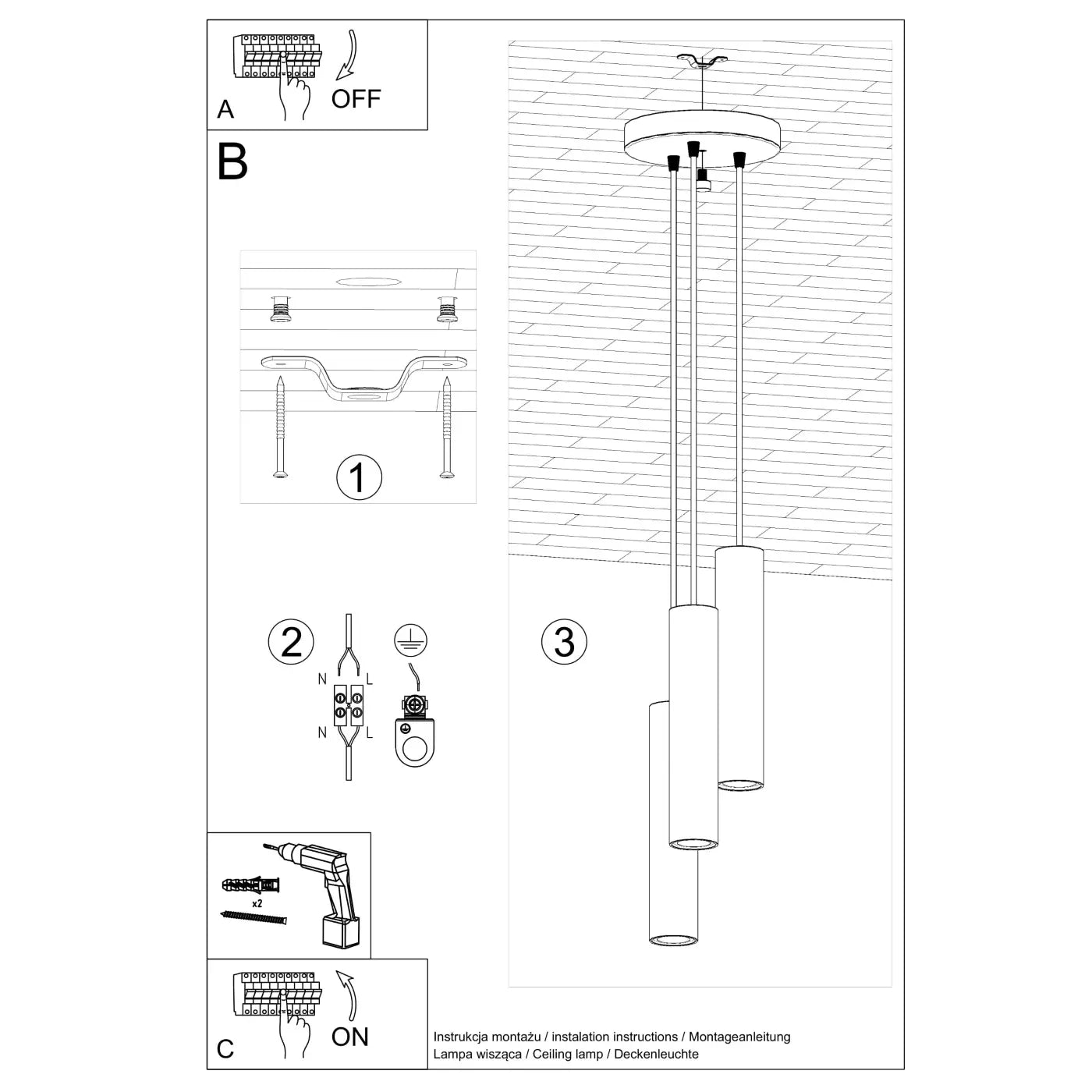 Hanglamp Tube 3P – Okerrood & Staal
