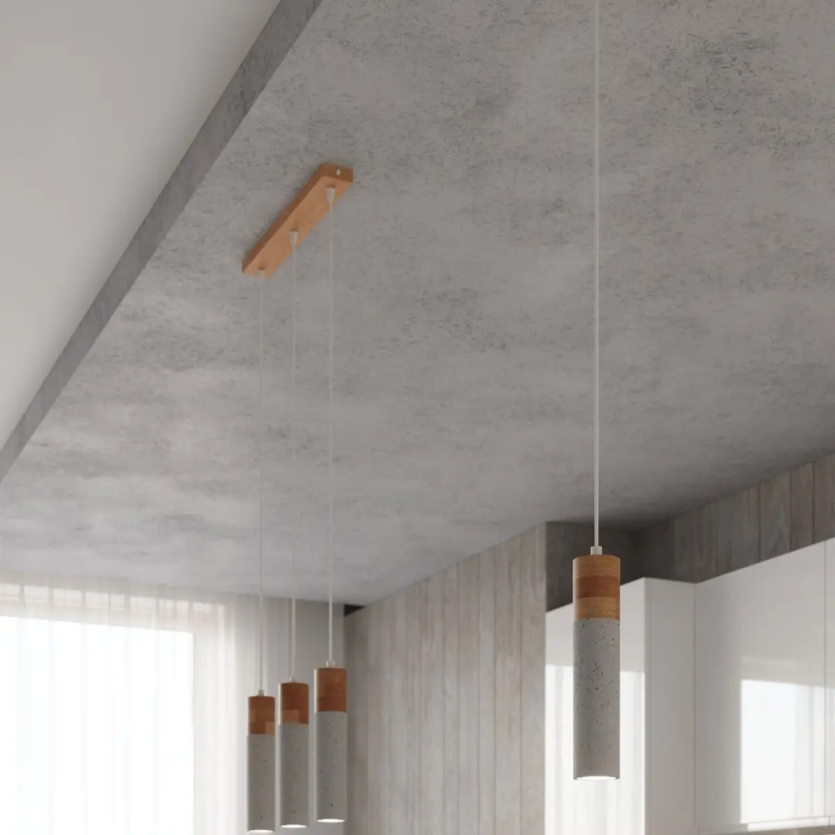 Hanglamp Tube Beton Wood 3 – Grijs Beton & Hout