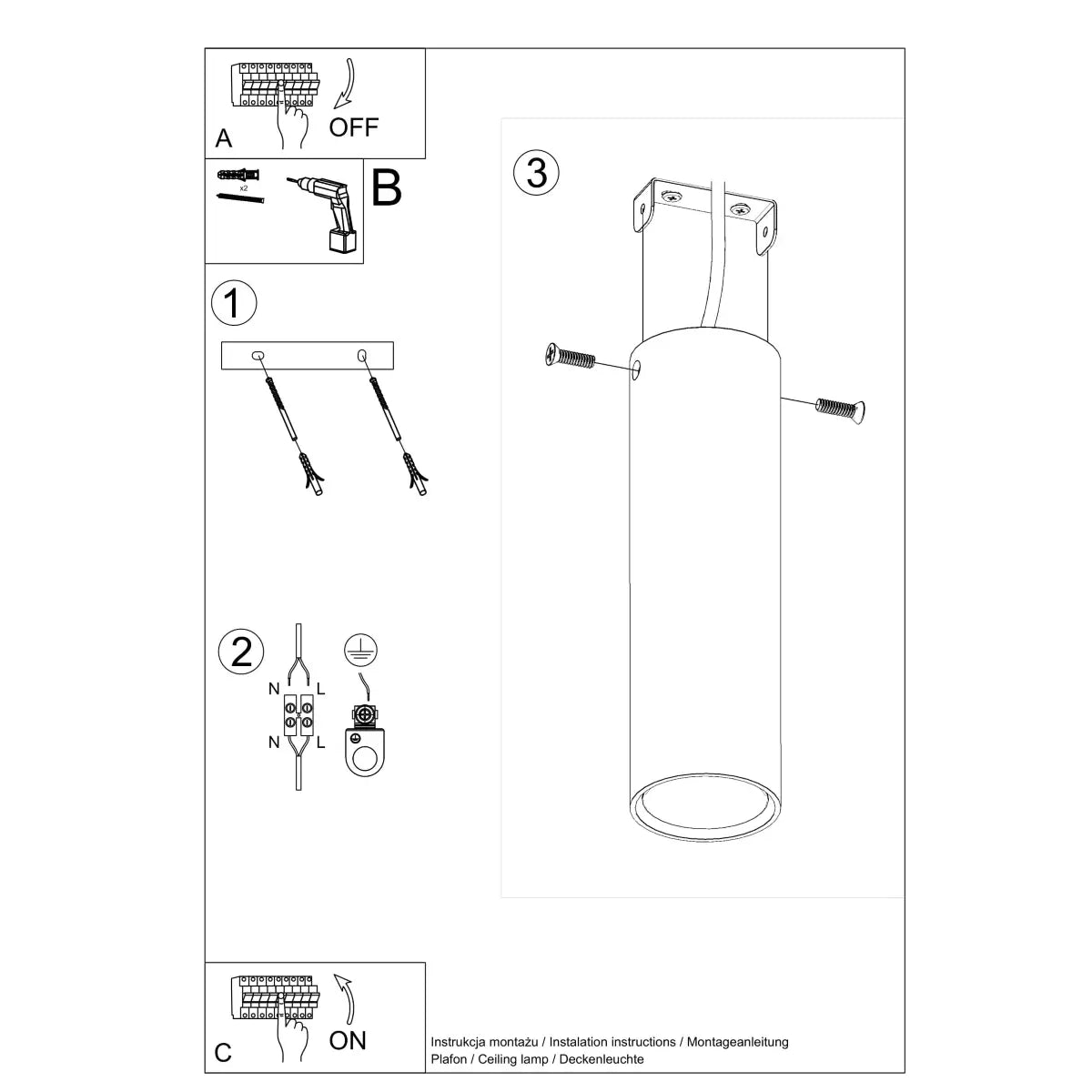 Deckenleuchte Tube Size 20 – Weiß & Stahl