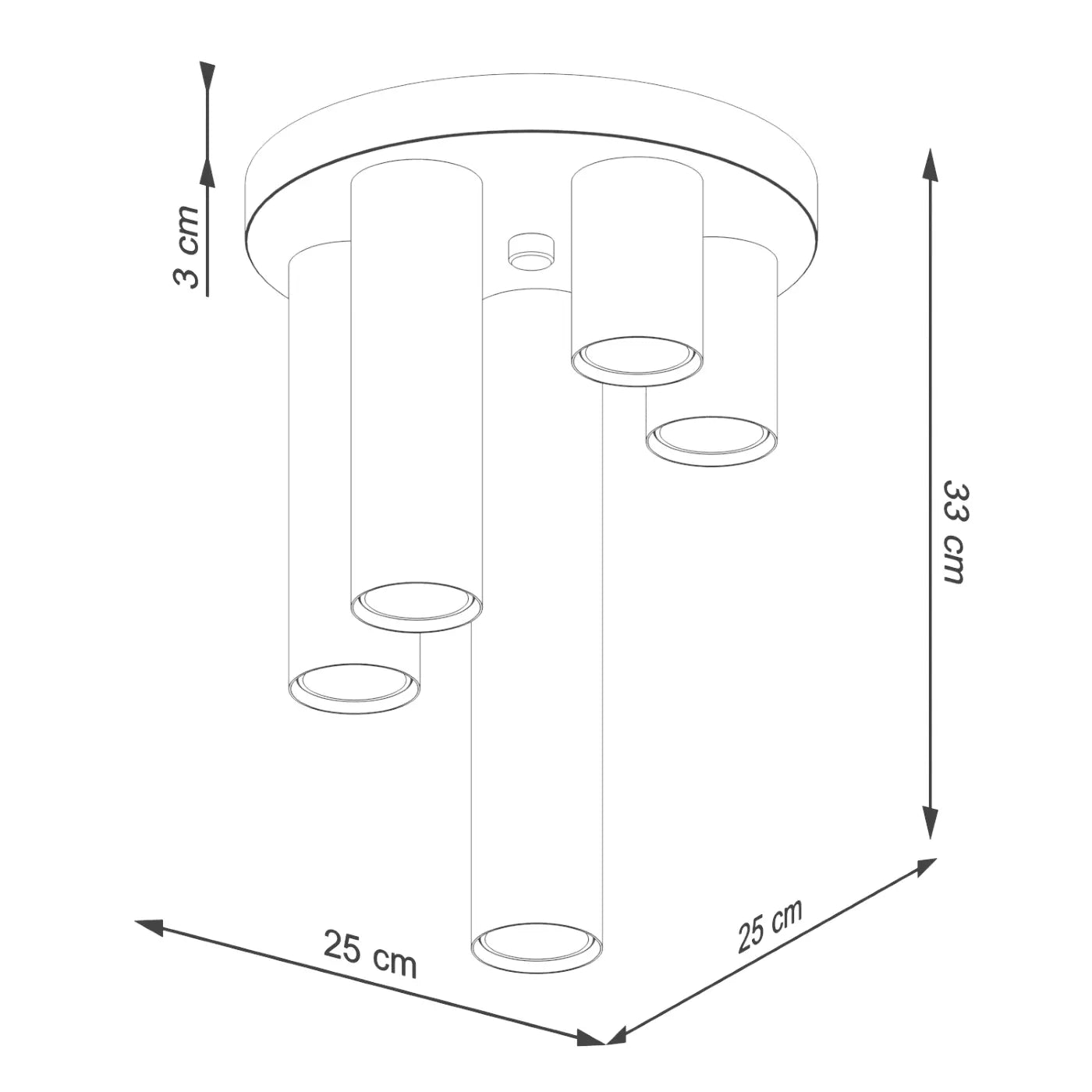 Deckenleuchte Tube 5R – Schwarz & Stahl