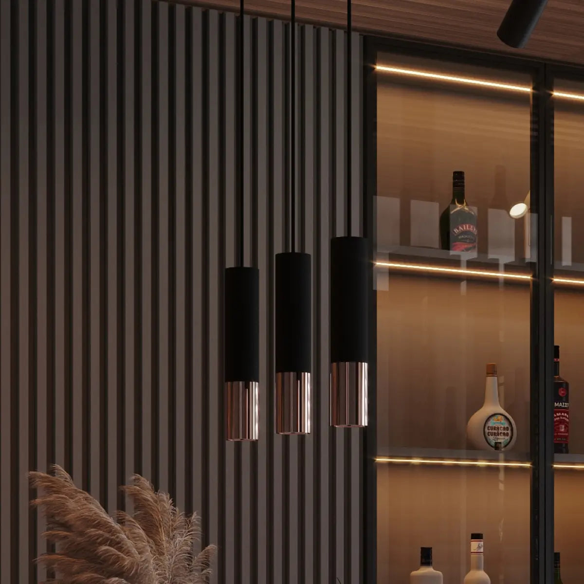 Hanglamp Tube 1 – Zwart & Koper & Staal