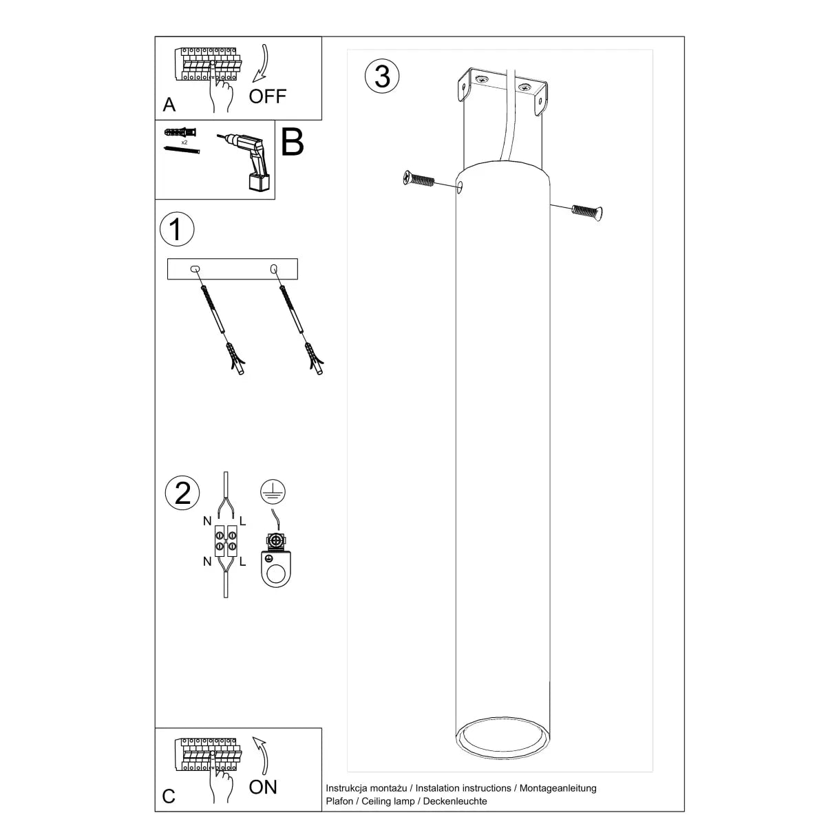 Plafondlamp Tube 40 – Wit & Staal