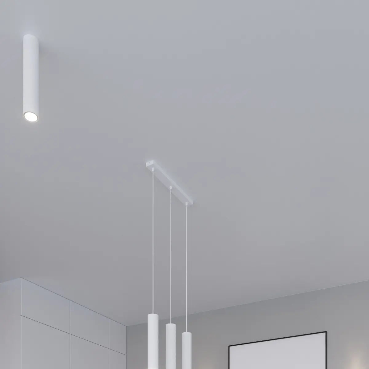 Pendelleuchte Tube White 1 – Weiß & Stahl