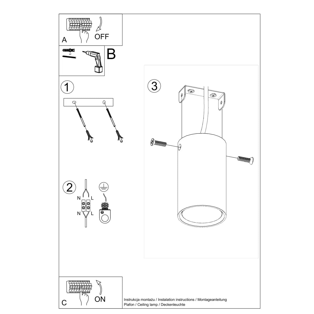 Deckenleuchte Tube Size 10 – Weiß & Stahl