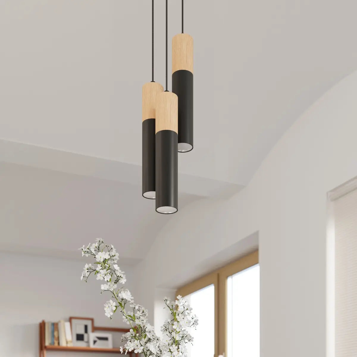Hanglamp Tube – Zwart Staal & Natuurlijk Hout