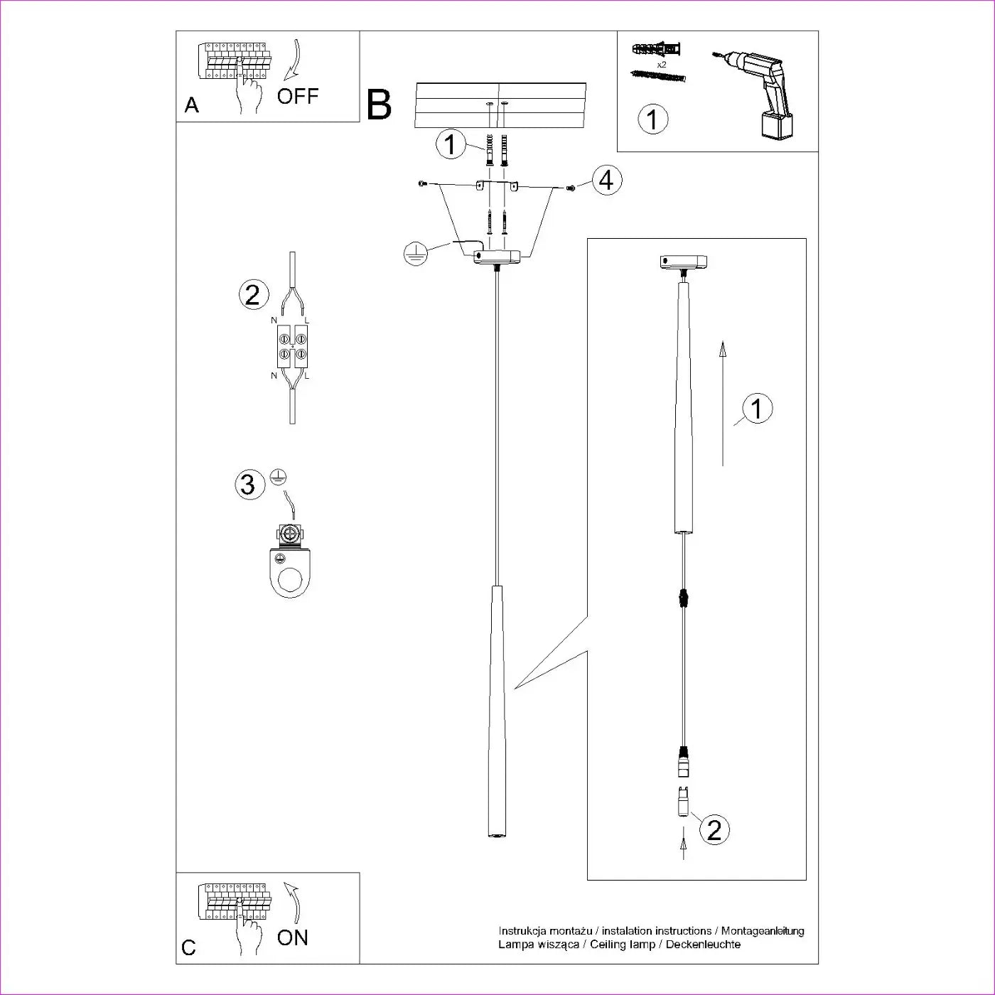 Pendelleuchte Prysma Long 1 – Schwarz & Stahl