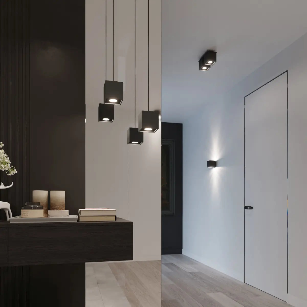 Pendelleuchte Square 1 – Schwarz & Aluminium