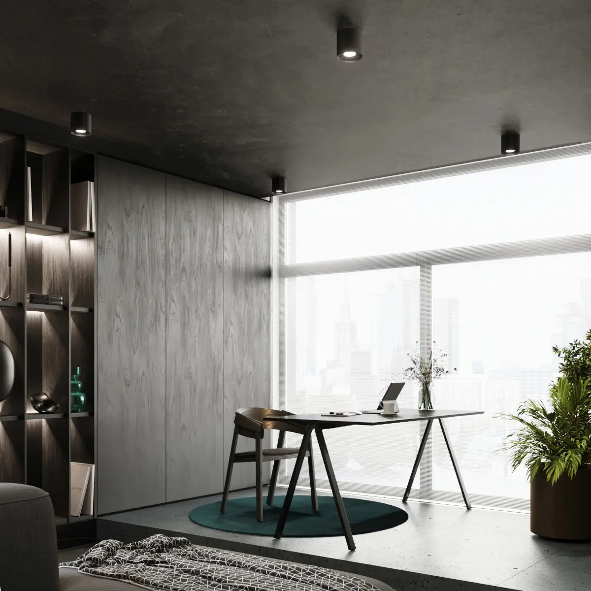 Plafondlamp Tube Plus – Zwart & Aluminium