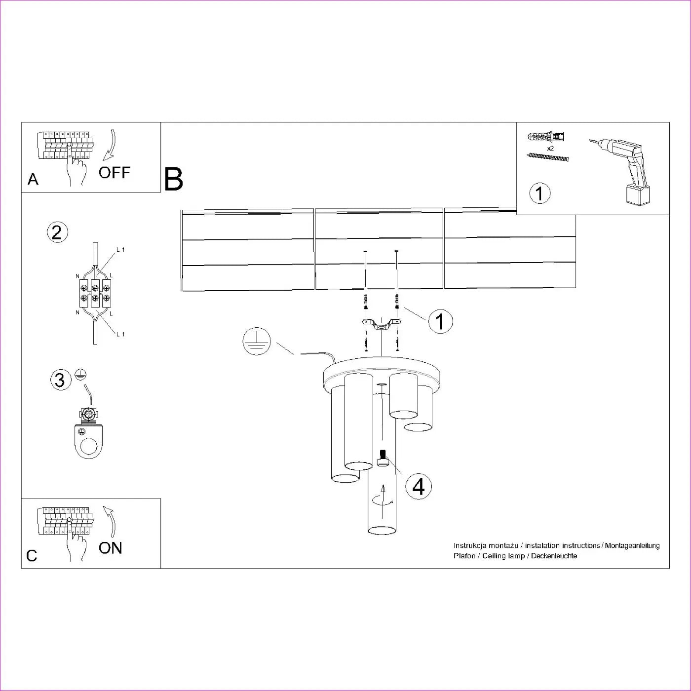Deckenleuchte Tube 5R – Weiß & Stahl